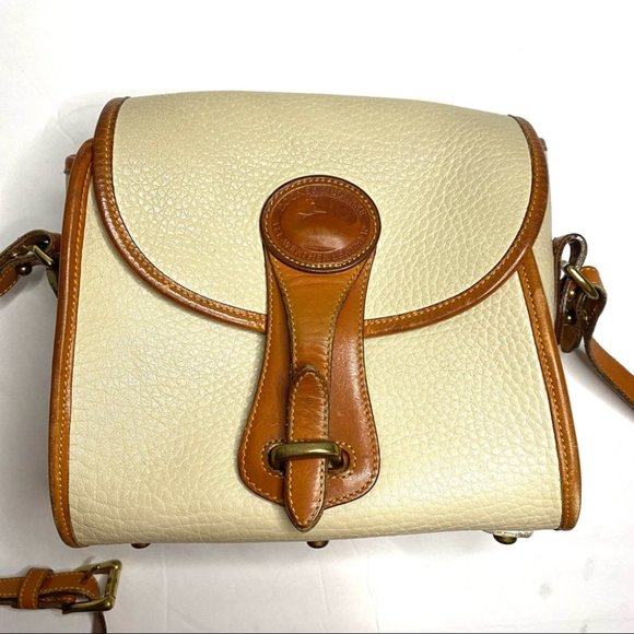 Dooney & Bourke Vintage 80s Essex Saddle Ivory Tan Pebble Leather Cross Body Bag - Picture 2 of 16